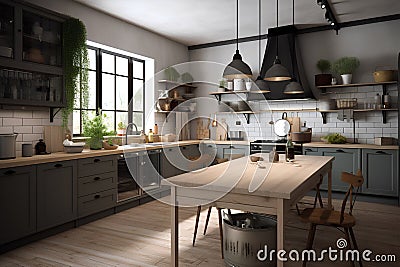 Provance style kitchen interior in luxury house. Generative AI content Stock Photo