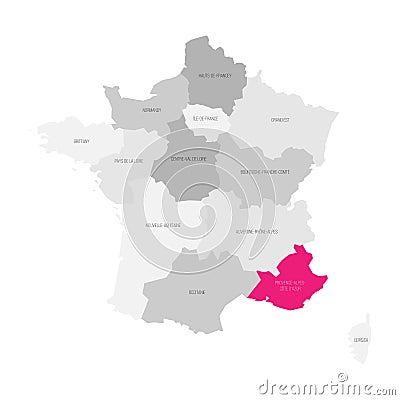 Provence-Alpes-Cote d Azur - map of region of France Vector Illustration