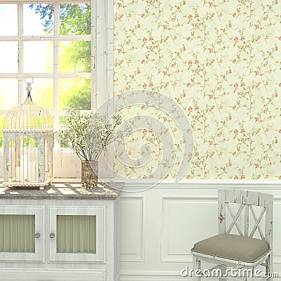 Provence style in interior. 3D rendering. Stock Photo