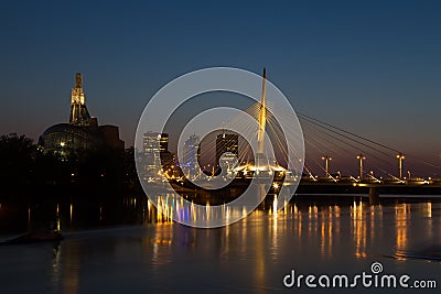 Provencher Bridge and Canadian Museum of Human Rights evening night Editorial Stock Photo