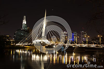 Provencher Bridge and Canadian Museum of Human Rights evening night Editorial Stock Photo