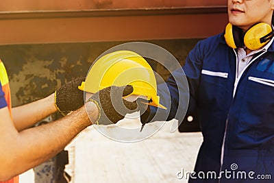 Provide safety helmets for safety, prevent accidents Stock Photo