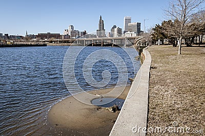 Downtown Providence skyline from river`s edge Editorial Stock Photo