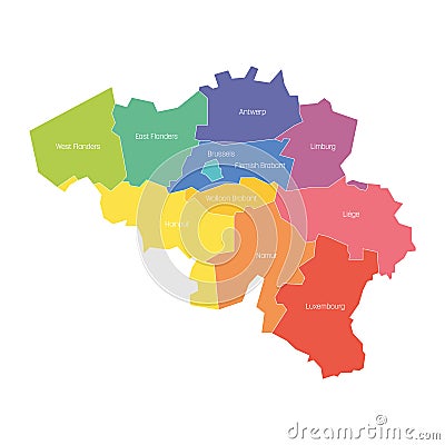 Provinces of Belgium. Map of regional country administrative divisions. Colorful vector illustration Vector Illustration