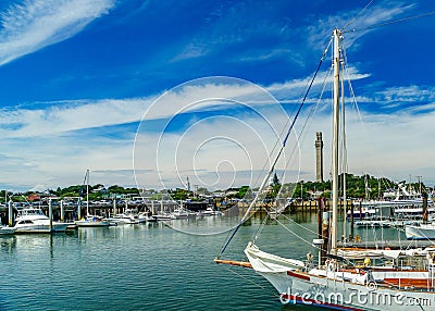 Provincetown Marina and Pilgrim Monument, Provincetown MA US Stock Photo