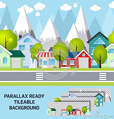 Provincial town landscape parallax ready background Vector Illustration