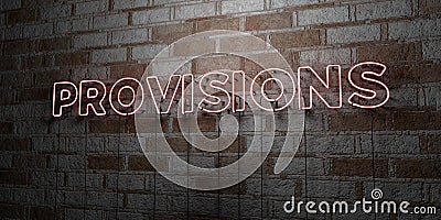 PROVISIONS - Glowing Neon Sign on stonework wall - 3D rendered royalty free stock illustration Cartoon Illustration