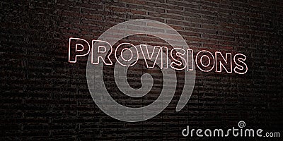 PROVISIONS -Realistic Neon Sign on Brick Wall background - 3D rendered royalty free stock image Stock Photo