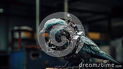 Birds are not real. Mechanical Pigeons - Satirical Depiction of Birds as Surveillance Bots Stock Photo