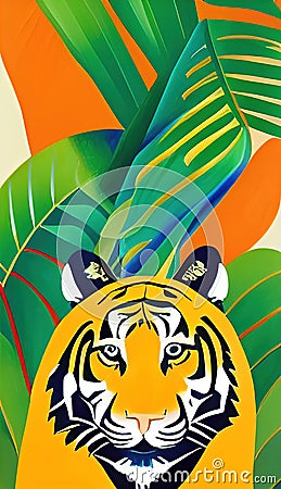Prowling tiger in a tropical rainforest abstract AI art Stock Photo