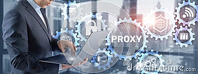 Proxy. Network administrator access the proxy server. Technology concept. Stock Photo