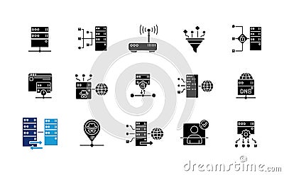 Proxy server black glyph icons set on white space Vector Illustration