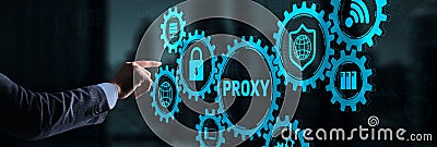 Proxy server. Cyber security. Concept of network security on virtual screen Stock Photo