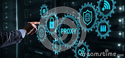 Proxy server. Cyber security. Concept of network security on virtual screen Stock Photo