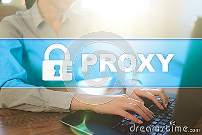 Proxy, VPN, Secure internet connection concept on virtual screen. Stock Photo