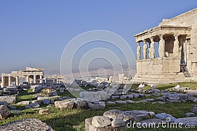 Proylaea of Athens acropolis and erechtheion ancient temple Stock Photo