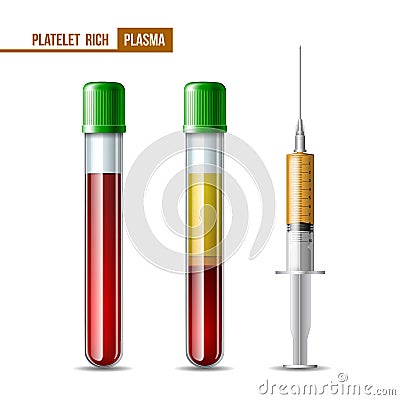 Test tubes and syringe with blood and plasma Vector Illustration