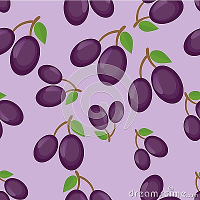 Prune fruit,seamless pattern background Vector Illustration