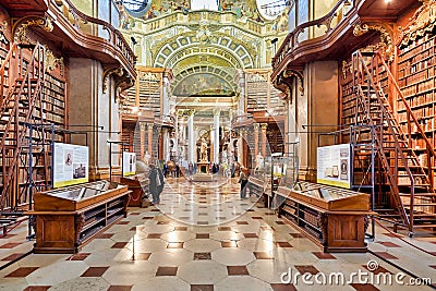 The Prunksaal, center of the old imperial library inside the Austrian National Library. Vienna Austria Editorial Stock Photo
