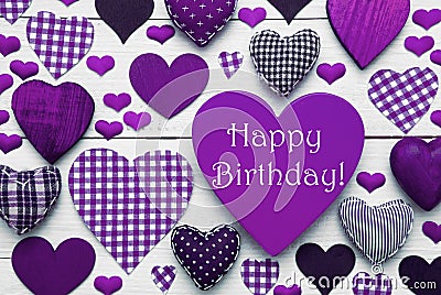 Pruple Heart Texture With Happy Birthday Stock Photo