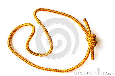 A prusik loop cord on 5mm rope, closed with a double fisherman knot. This loop is used in climbing, canyoneering, mountaineering Stock Photo