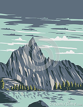 Prusik Peak in the Enchantments within Alpine Lakes Wilderness Washington State WPA Poster Art Vector Illustration