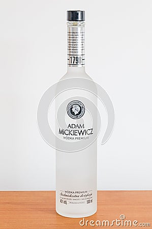 Polish Adam Mickiewicz premium vodka Editorial Stock Photo