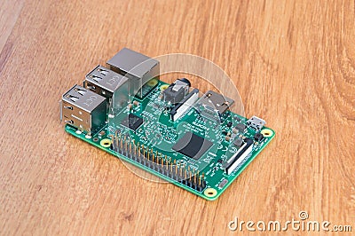 Raspberry Pi 3 Model B. Small single-board computer. Editorial Stock Photo