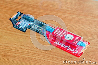 Colgate Slim Soft with charcoal toothbrush Editorial Stock Photo