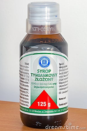 Hasco - Lek Sirupus thymi compositus syup. Combined thyme syrup has expectorant effect Editorial Stock Photo
