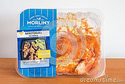 Pack of Morliny chicken wings in mexican sauce Editorial Stock Photo
