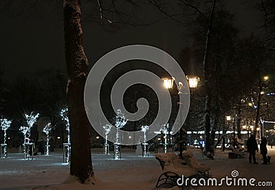 Pryluky, Chernihiv, Ukraine - 02/15/2021: Winter city illumination Editorial Stock Photo