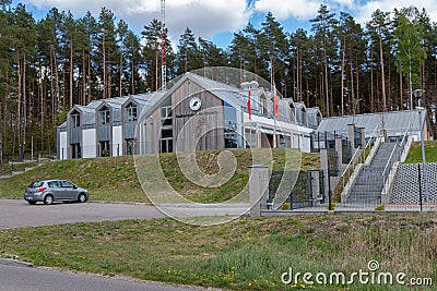 Przechlewo, pomorskie / Poland - May, 5, 2019: The seat of local forest authorities in Poland. A new forest building in a modern Editorial Stock Photo