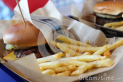 Przemysl, Poland - July 18, 2017: Delicious lunch at McDonald`s. Burgers and french fries Editorial Stock Photo