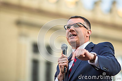 Przemyslaw Wipler - Polish politician, during pre-election rally of Janusz Korwin - of presidential candidate of Poland. Editorial Stock Photo