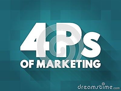 4 Ps of Marketing - foundation model for businesses, historically centered around product, price, place, and promotion, text Stock Photo