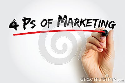 4 Ps of Marketing - foundation model for businesses, historically centered around product, price, place, and promotion, text Stock Photo