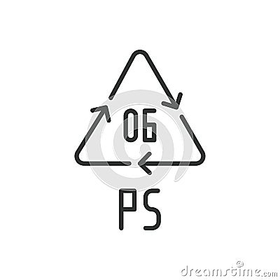PS 06 recycling code symbol. Plastic recycling vector polystyrene sign. Line design. Editable stroke. Vector Illustration