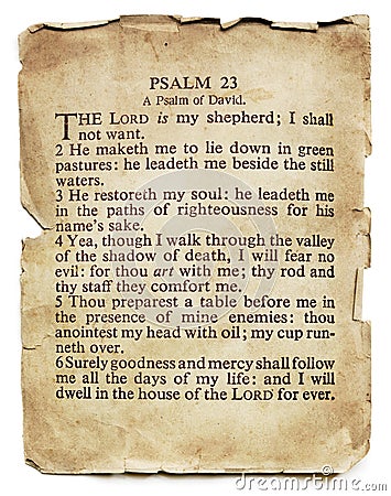 Psalm 23 on Old Paper Isolated Stock Photo