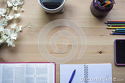 Psalms bible study with pen view from the top Stock Photo