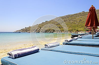 Psarou beach, Mykonos, Greece Stock Photo