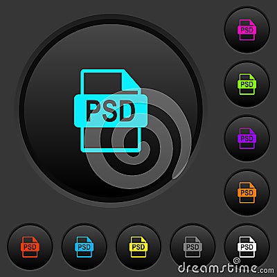 PSD file format dark push buttons with color icons Stock Photo
