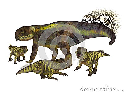 Psittacosaurus Mother with Offspring Stock Photo