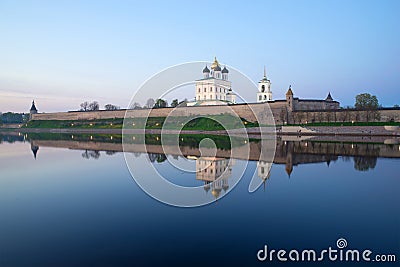 Pskov Kremlin and the river Great, evening. Pskov, Russia Stock Photo