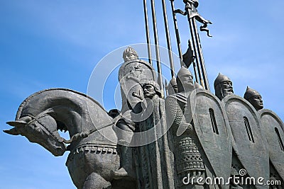 Alexander Nevsky at the head of the Russian army. Fragment of the memorial `Ice Slaughter ` Editorial Stock Photo
