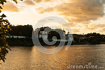 Pskov, Russia, September 6, 2023. View of the Mirozhsky Monastery at sunset. Stock Photo