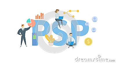 PSP, Profit Sharing Plan. Concept with keywords, people and icons. Flat vector illustration. Isolated on white. Vector Illustration
