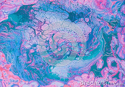 Psychedelic abstract background with mixed acrylic paints. Design Trend: Psych Out or Free form flow. Bright Color Stock Photo
