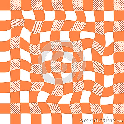 Psychedelic Abstract checkerboard Background in 1970s Retro Style. Groovy hippie poster. Vector Illustration