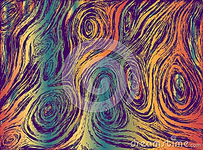 Psychedelic abstract waves decorative texture. Hippie trippy pattern, maze of ornamental wavy, bright gradient rainbow Vector Illustration